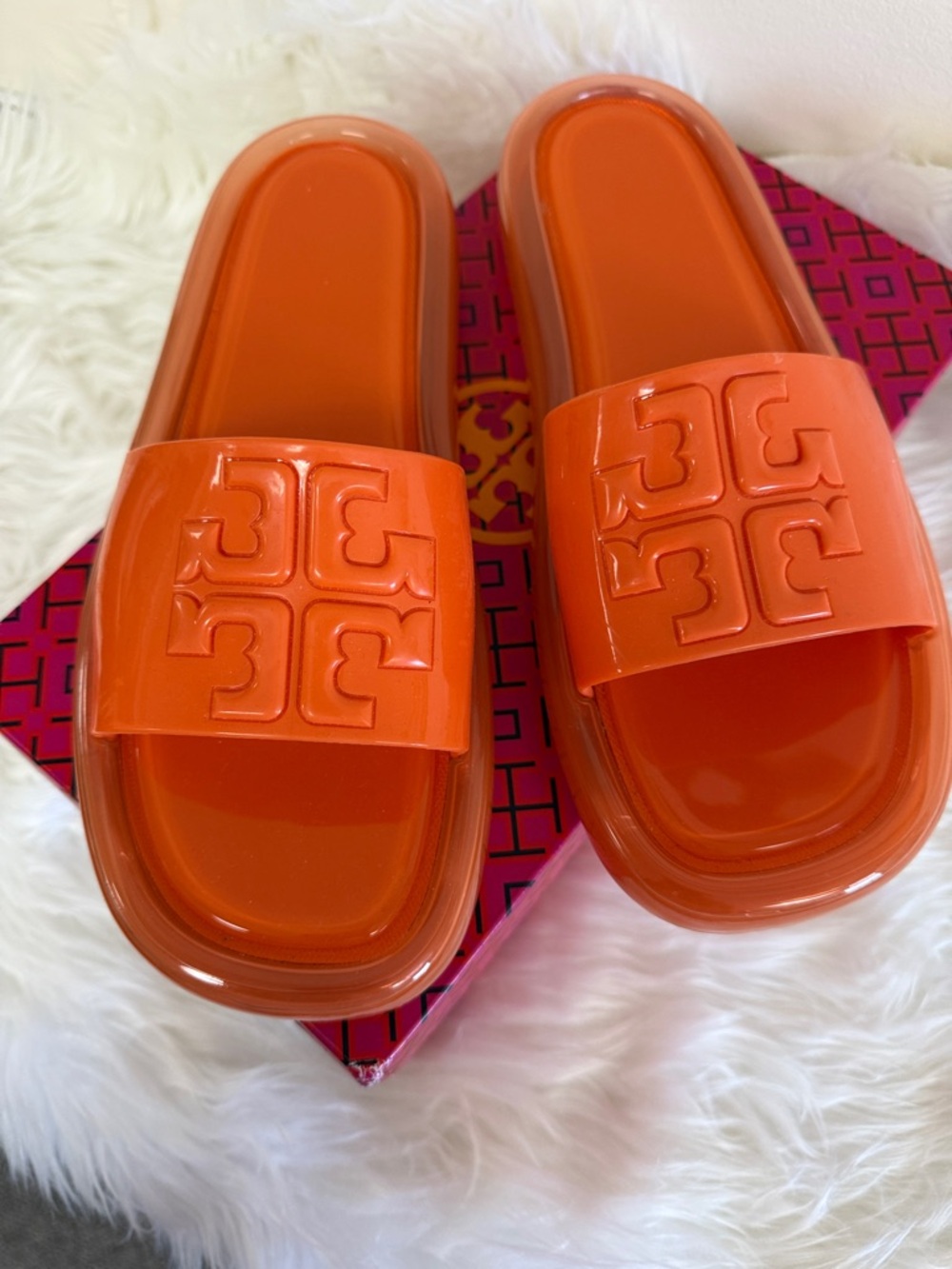 Tory Burch Orange Nectar Logo Slide Sandals